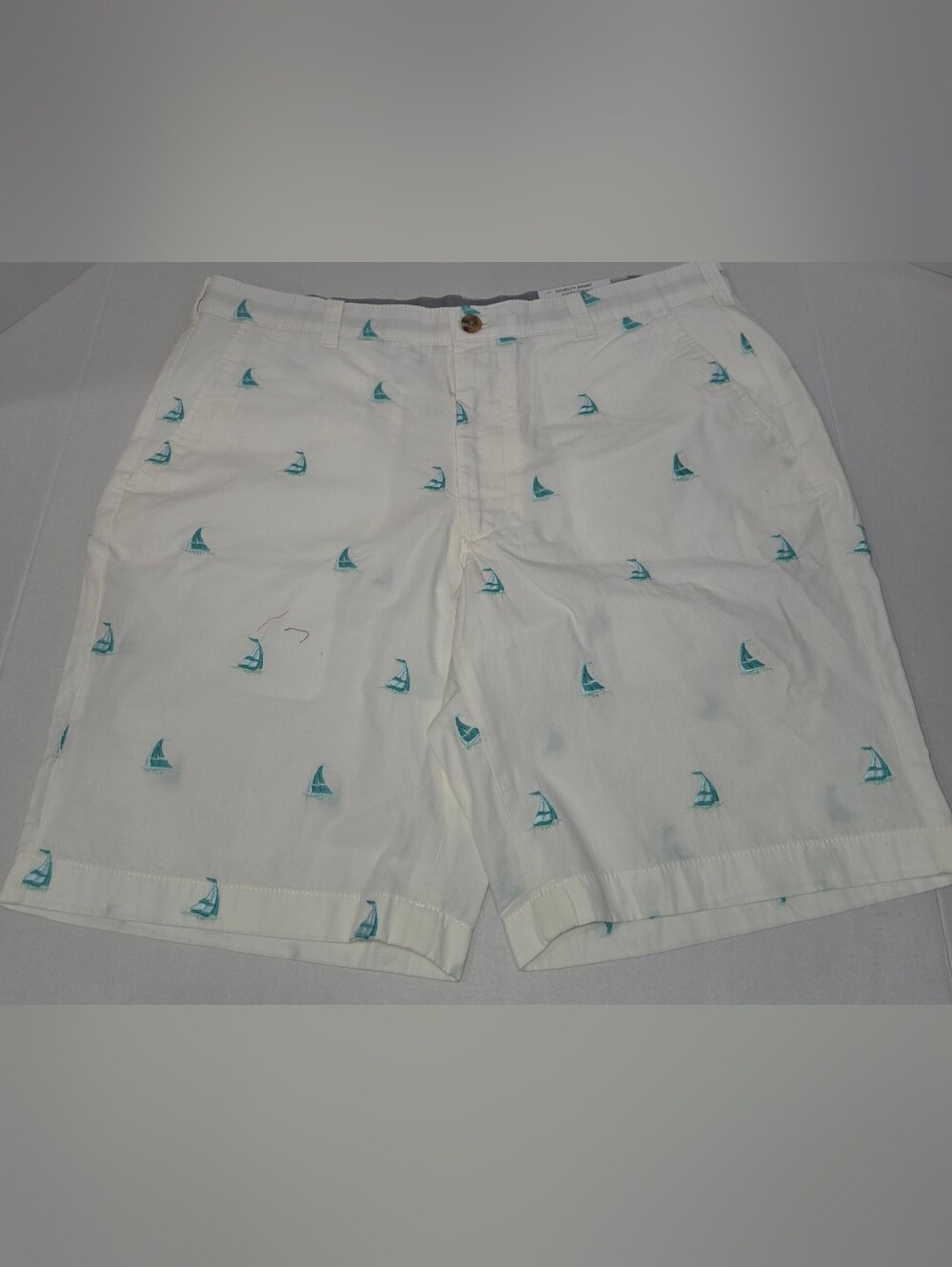 Club Room White Shorts with Teal Sailboat Embroidery